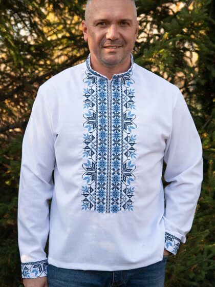 Вишиванка чоловіча біла Блакить