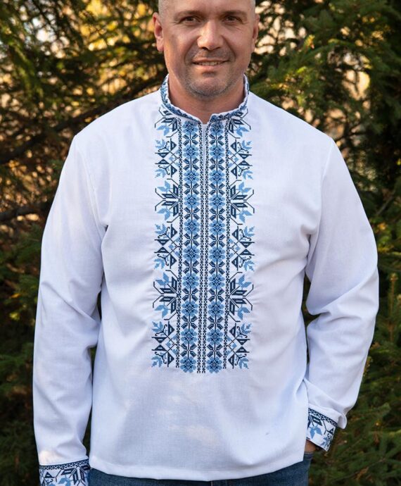 Вишиванка чоловіча біла Блакить